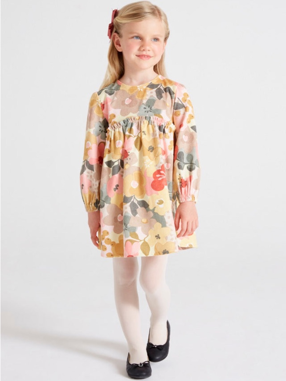 Mayoral Micro Corduroy butter Yellow Floral Dress Sz 3T
